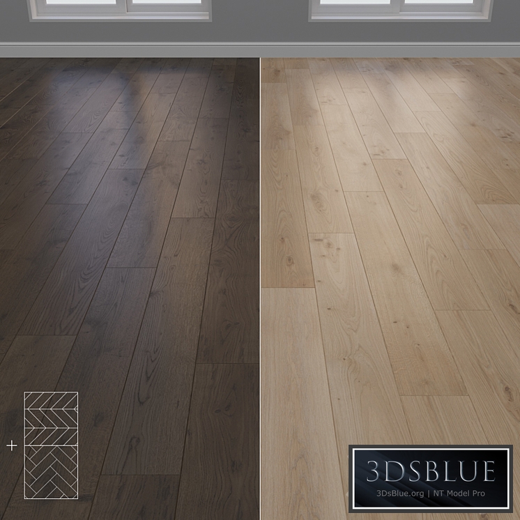 Parquet Oak 2 types layout Christmas tree, chevron and linear setduo23