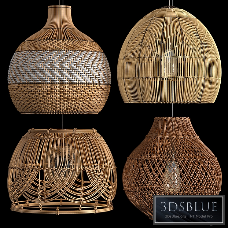 Four Rattan pendant lights