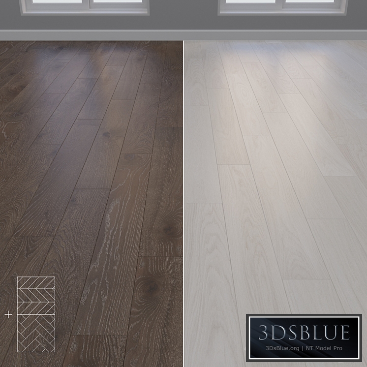 Parquet Oak 2 types layout Christmas tree, chevron and linear setduo25