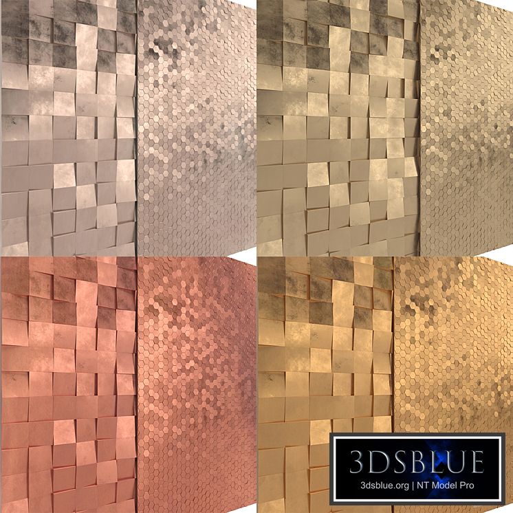 Cubic and Hexagon Palladium Brass Copper Gold wall tile & 3D Wall Panel With Scratchs