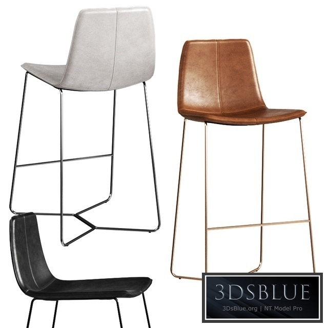 West Elm Slope Leather Bar + Counter Stools