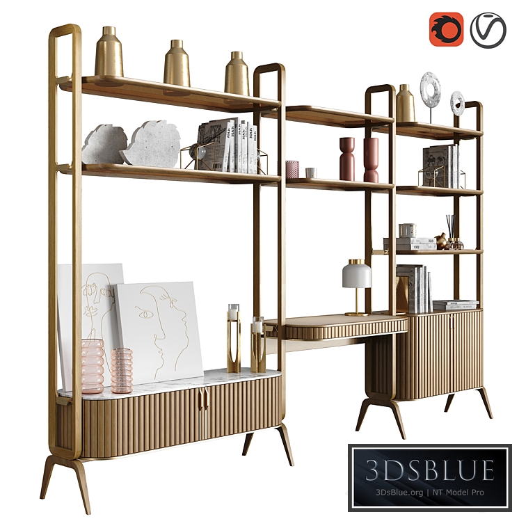 EDEN-ROCK Bookcase with 3 elements Design Sacha Lakic