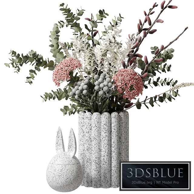 Bouquet with eucalyptus and flowers in a white vase