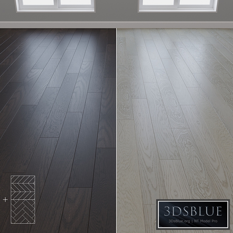 Parquet Oak 2 types layout herringbone, chevron and linear setduo28