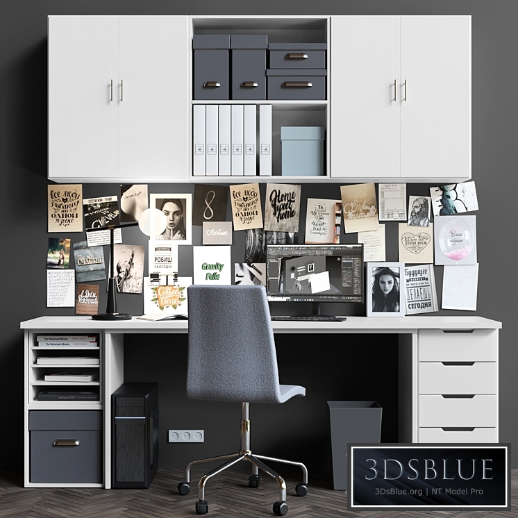 Office furniture design with computer and stationery