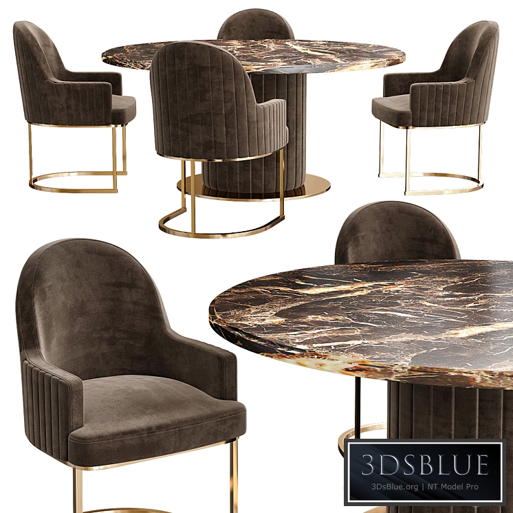 Italian Designer Marble Round Dining Table And Chairs Set