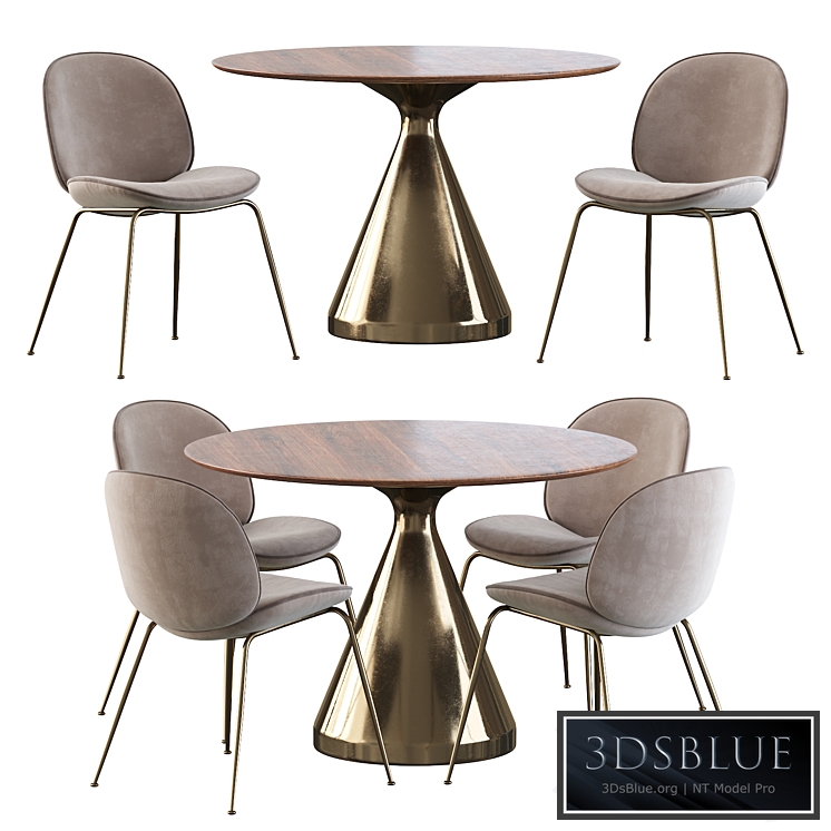 Gubi Beetle Chair and Silhouette Pedestal Round Dining Table