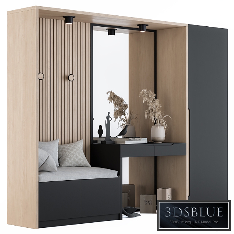 Hallway 02 - Black and Wood Set