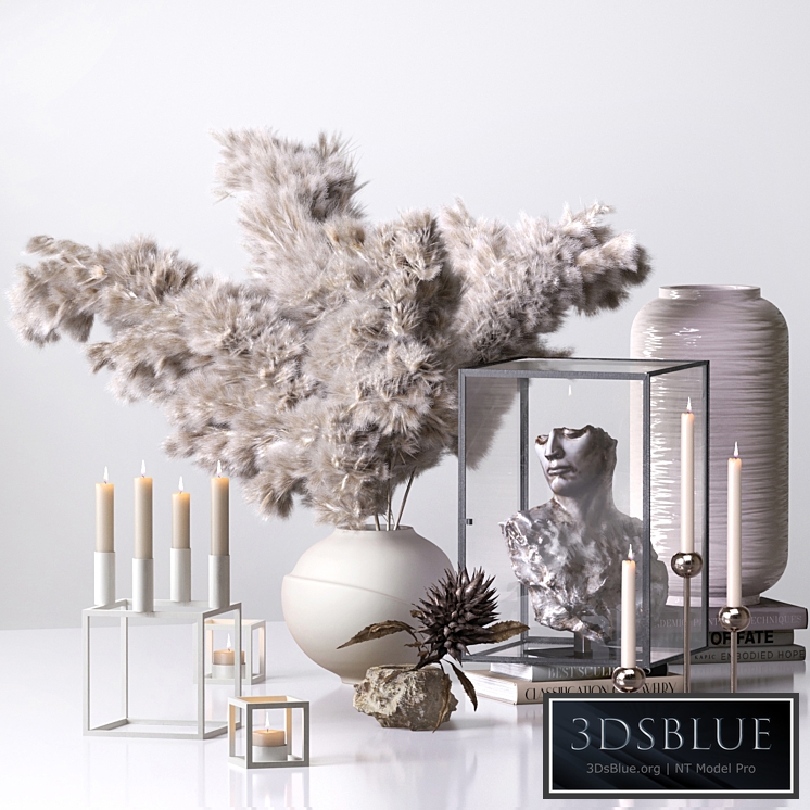 Decorative_Set_02_With Dry Flowers and Sculpture Antique