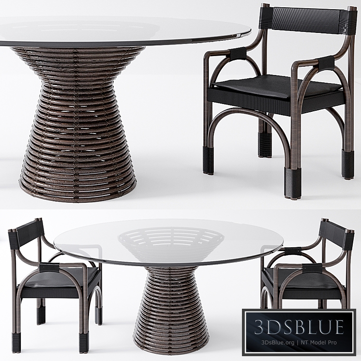 McGuire Minna Table & Bound Arm Chair