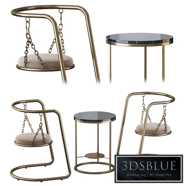 Coffee table and armchair