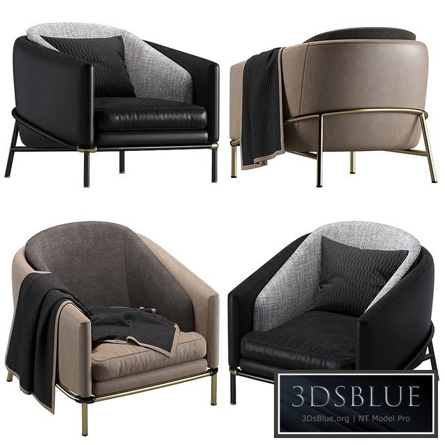 Armchair Minotti Fil noir leather