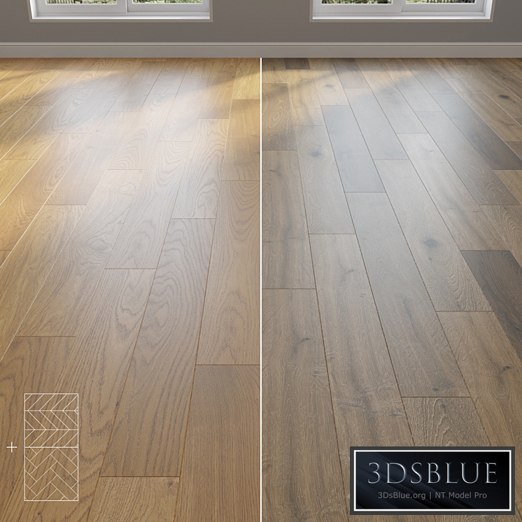Parquet Oak 2 types layout herringbone, chevron and linear setduo31