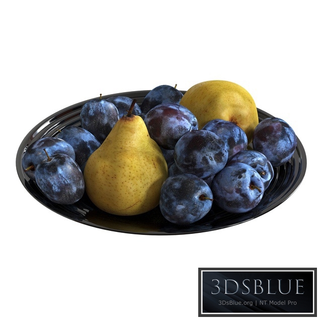 Plum and pear in a black cup