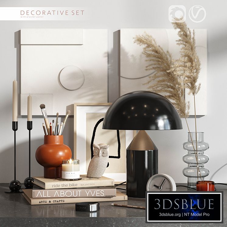 Decorative set with plaster panels