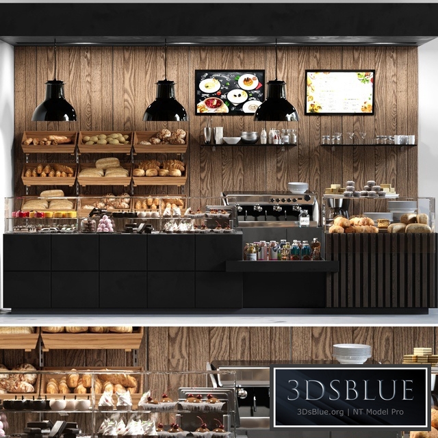 Cafe with pastries and desserts. Coffee house design project. Sweets