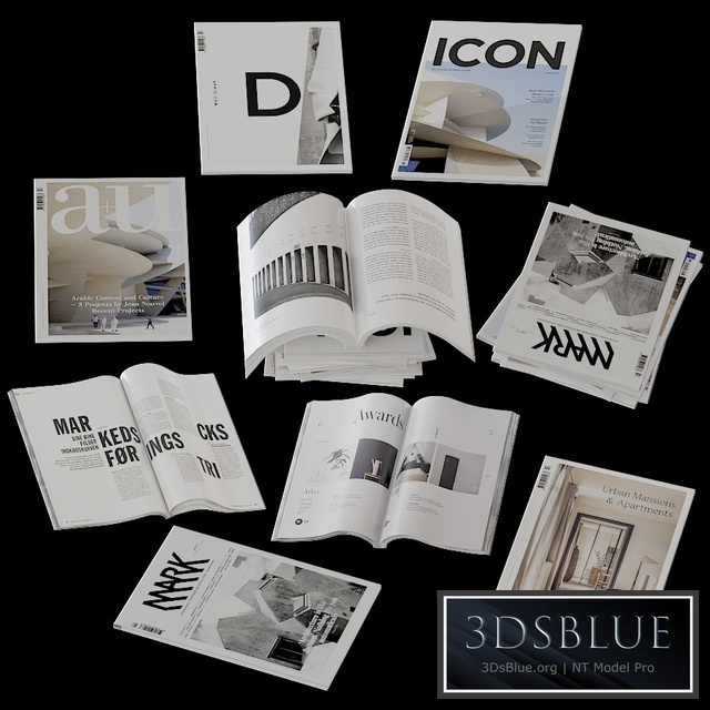 Collection of open and closed magazines