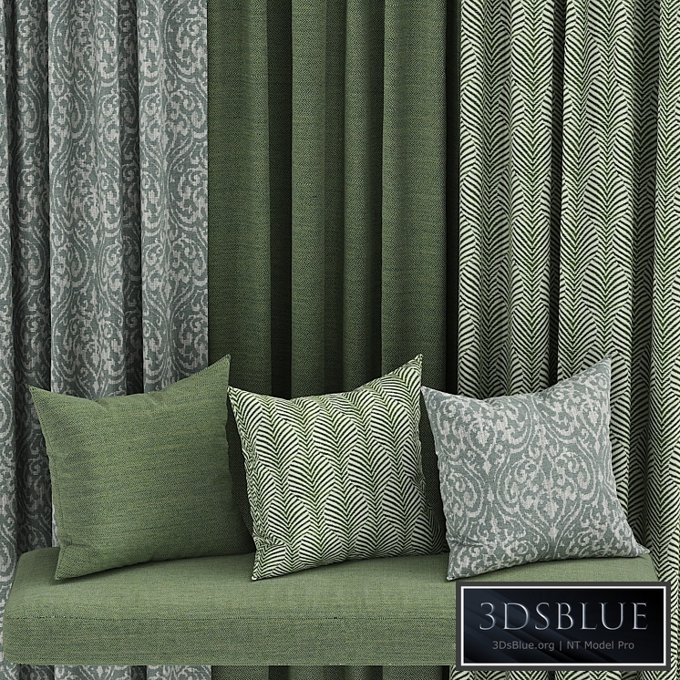 set of fabric materials in green colors