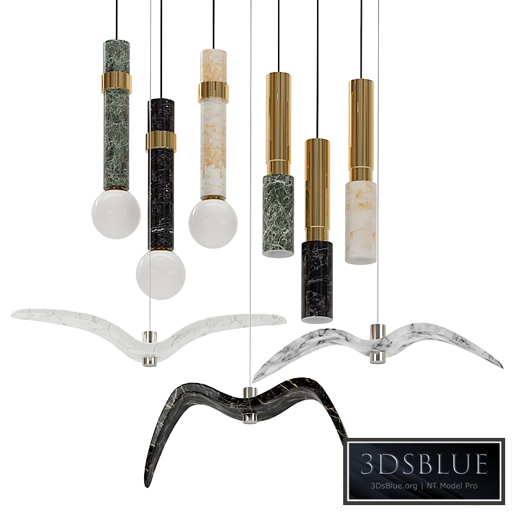 Set of suspended marble lamps