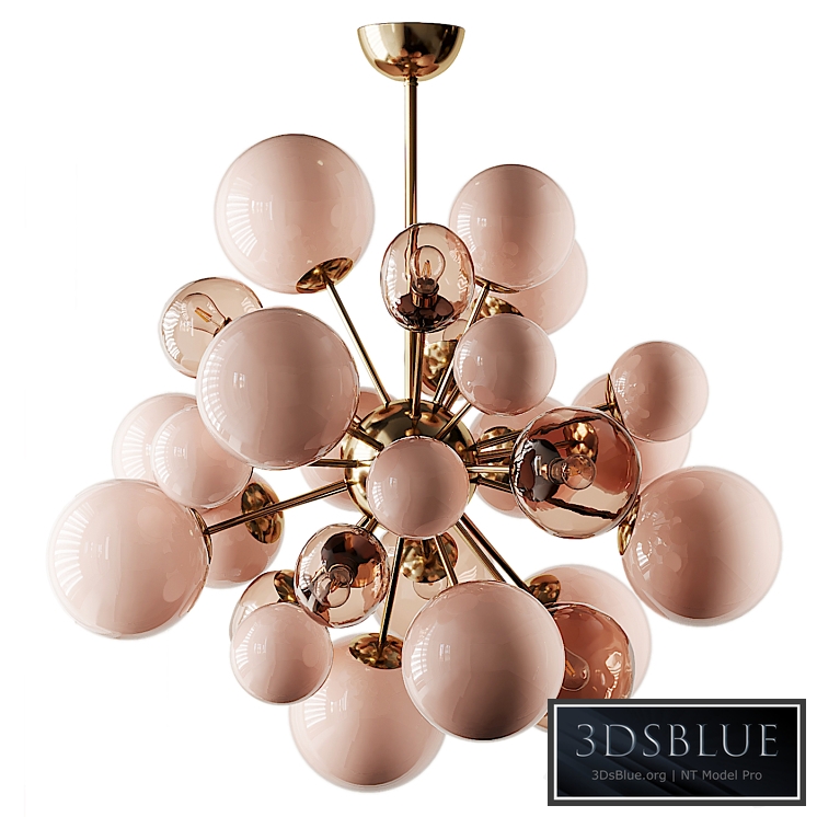 Clear and Opaque Pink Blush Murano Glass and Brass Sputnik Chandelier Italy