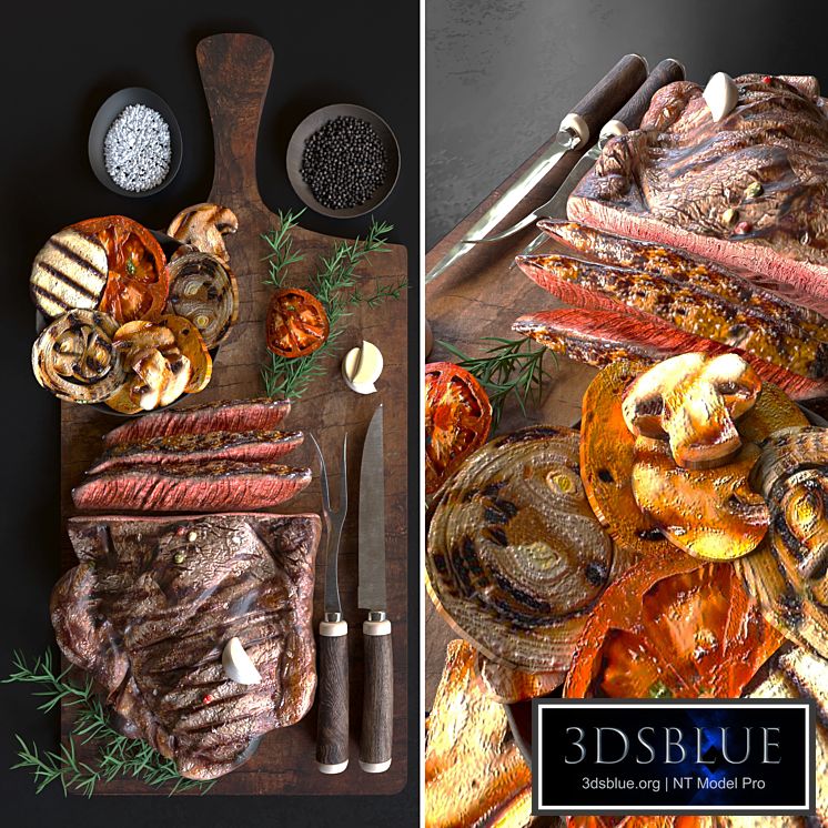 Baked meat with grilled vegetables with spices. meat plate