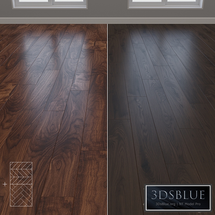 Parquet Oak 2 types layout herringbone, chevron and linear setduo36