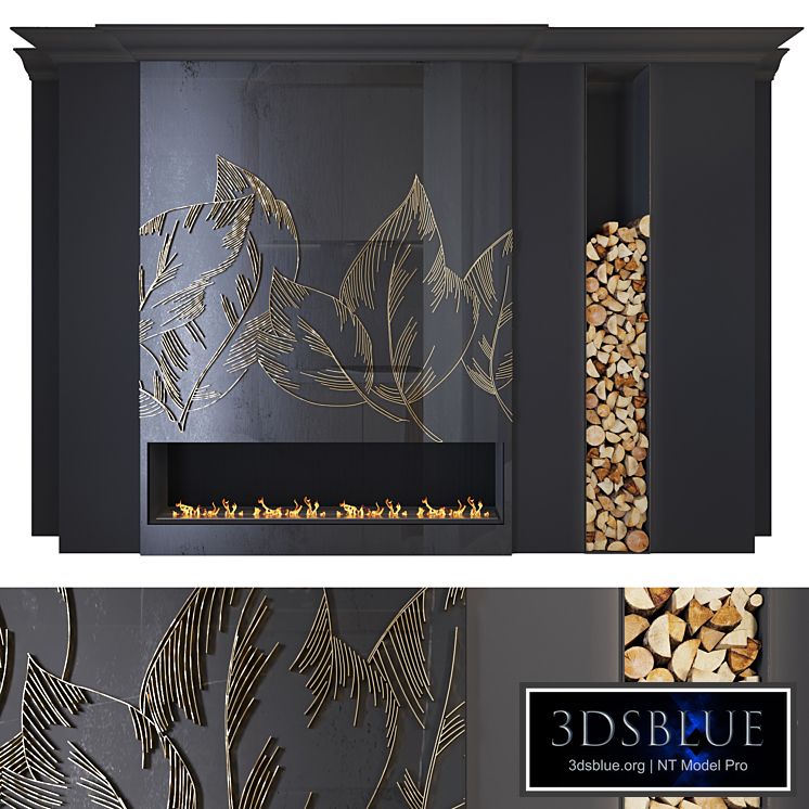 Modern fireplace (leaves1)