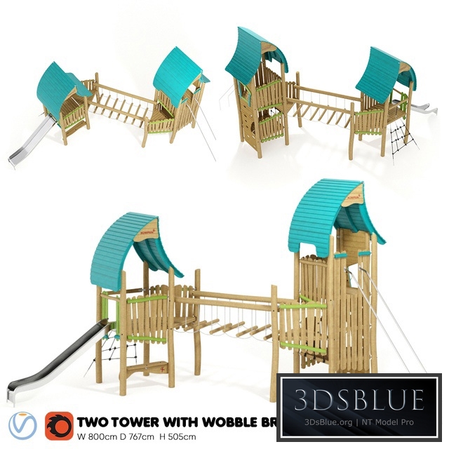 Kompan. Two Tower with Wobble Bridge