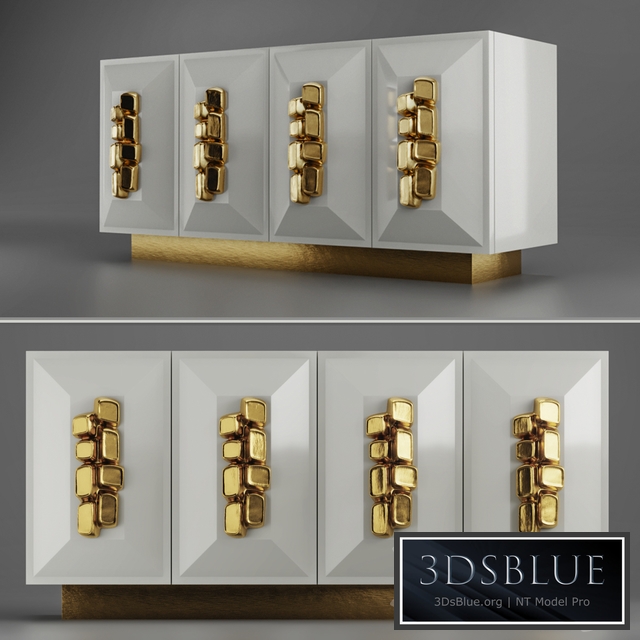 FAUSTINE CREDENZA - Modern cream lacquer with gold handles