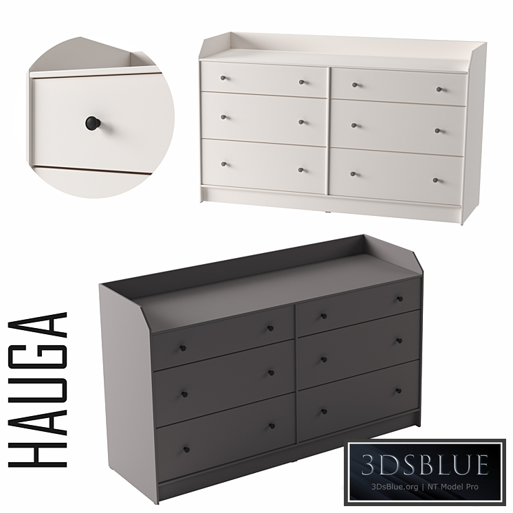 HAUGA Chest of 6 drawers, gray, white