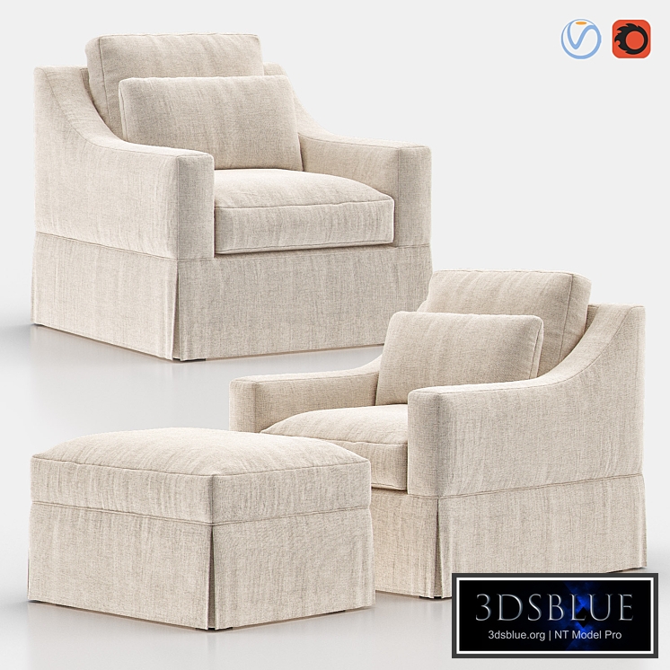 YORK Slope Arm Slipcovered Armchair with Ottoman