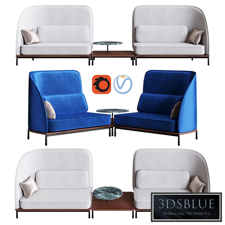 Stellar Works - Arc Sofa Highback Love Seat L / R & Arc Coffee Table