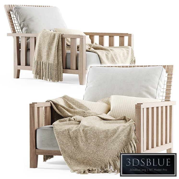 Wooden garden chair with plaid