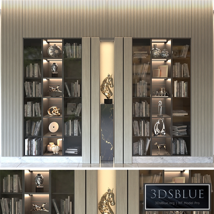 Bookcase with modern decor. Library