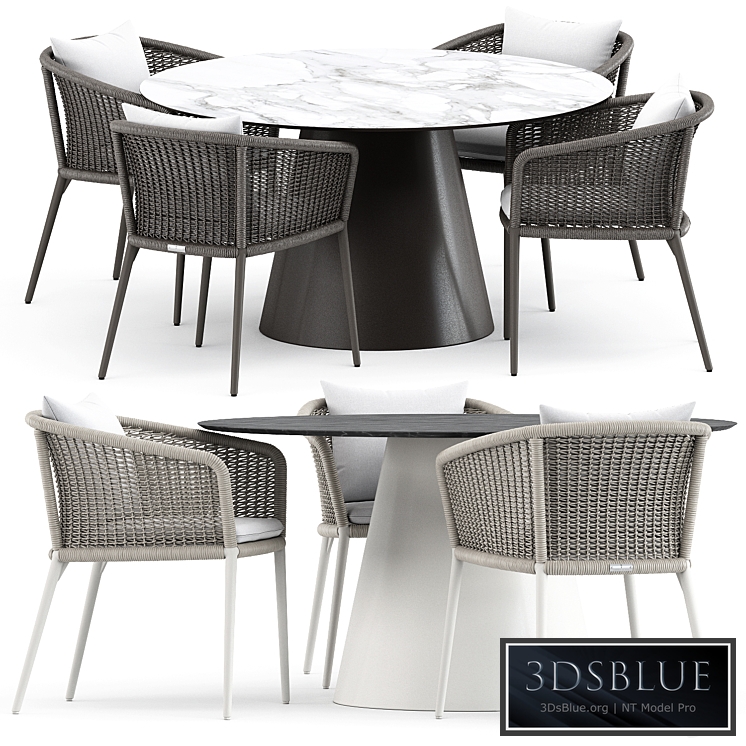 knot armchair and cone ii dining table round 140 by janus