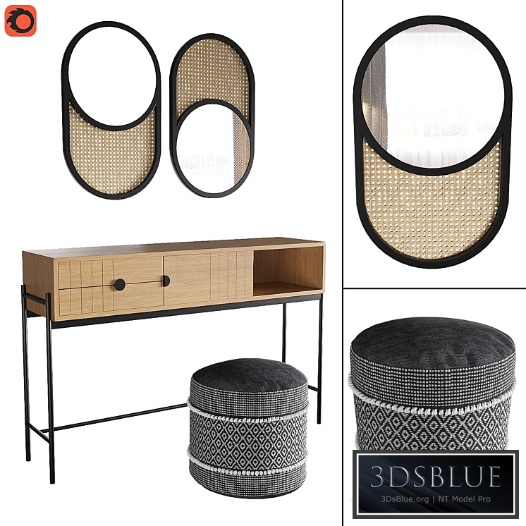 Clara console, Curico pouf, Waska mirror