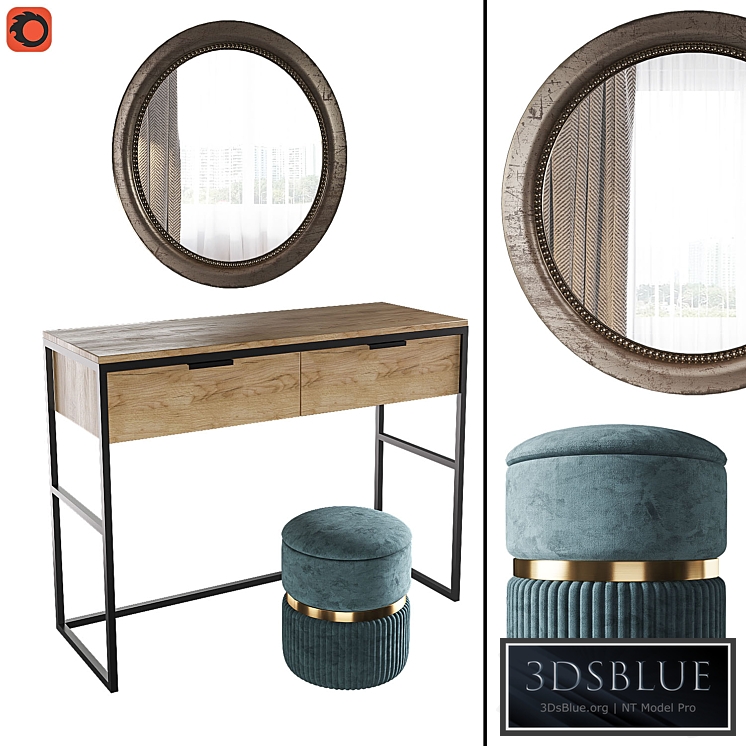 Dressing table Nord, pouf Roma big, mirror Afsan la redoute