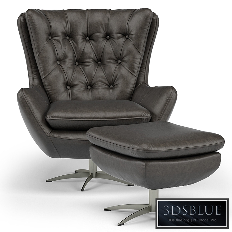 Wells Tufted Leather Swivel Armchair and Ottoman