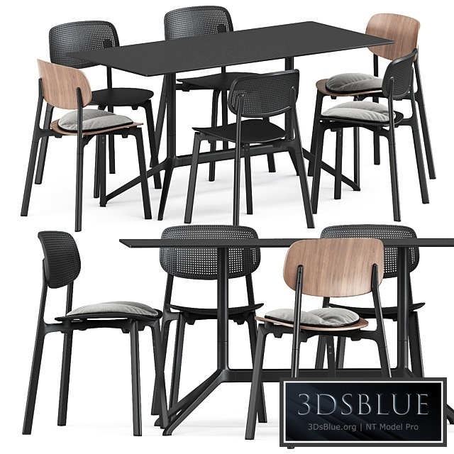 Colander chair and wood chair and Elephant table by Kristalia