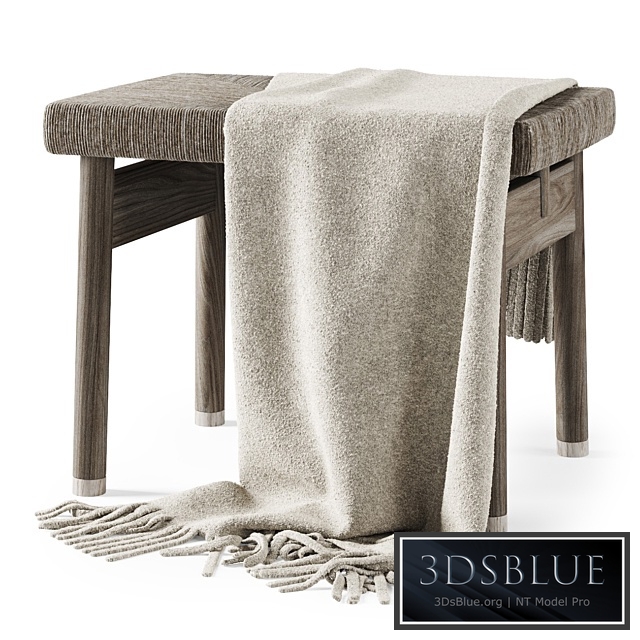 Wooden rattan ottoman / Wooden bench with wicker