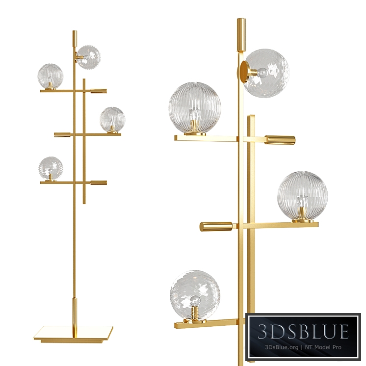 Beautiful Floor Lamp Metal Champagne Finish Murano Glass Leather Insert