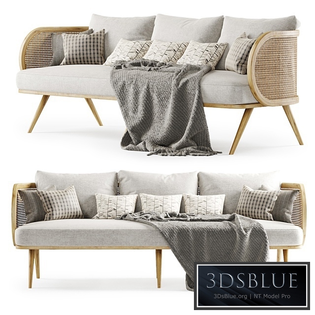 Three-seater wooden rattan sofa CV23 / Three-seater rattan sofa