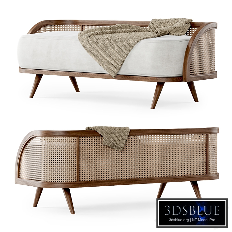 Garden ottoman LV / Wooden rattan bench