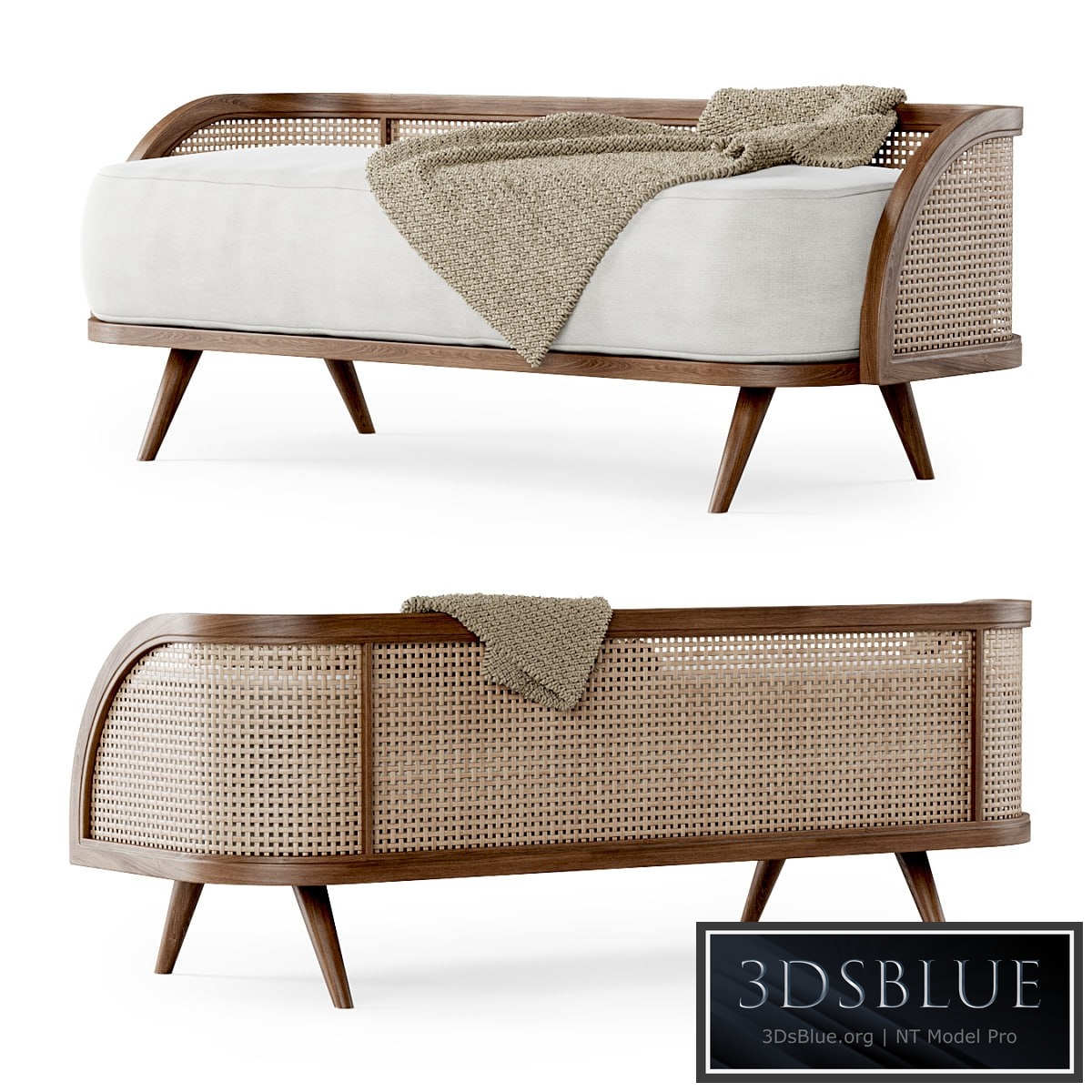 Garden ottoman LV / Wooden rattan bench