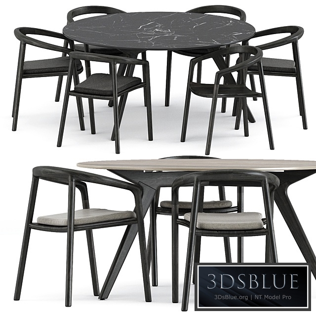 Solid armchair and Teak nero table CF 148 by manutti