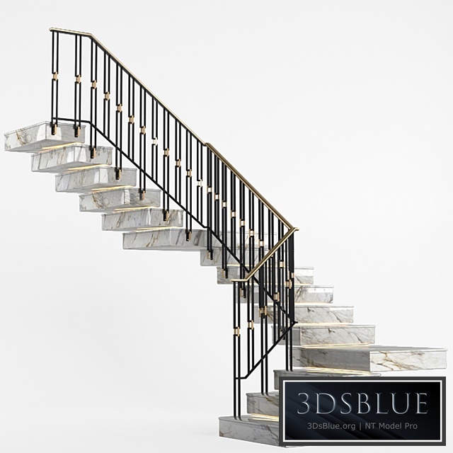 Art Deco marble staircase with lighting