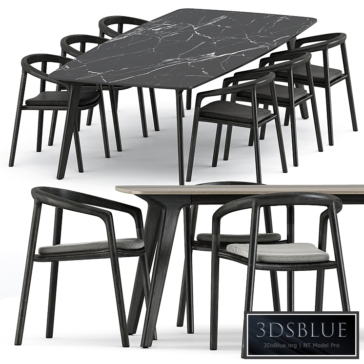 Solid armchair and Torsa Dining table Teak CF 264 by manutti