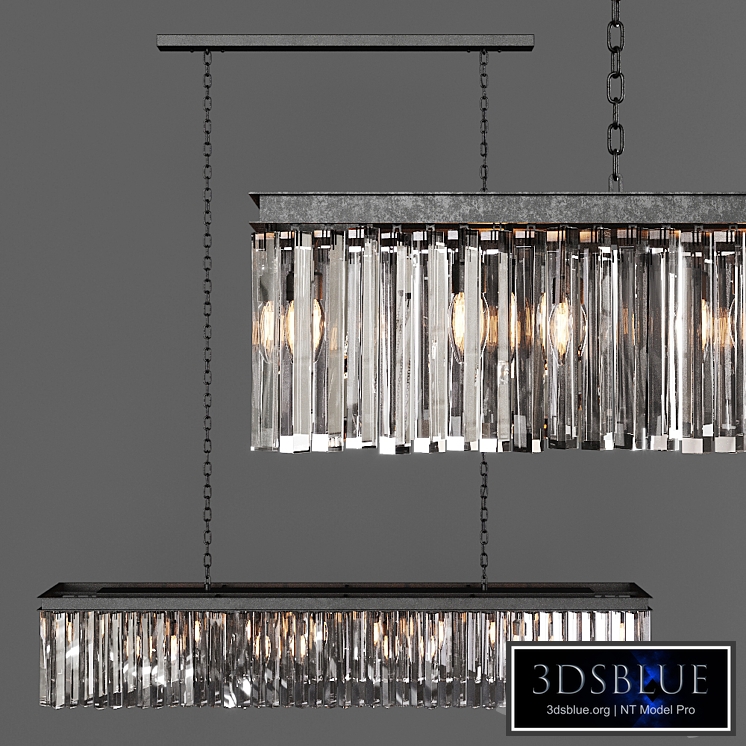 Restoration Hardware 1920S ODEON RHYS CLEAR GLASS PRISM RECTANGULAR CHANDELIER 59 Black