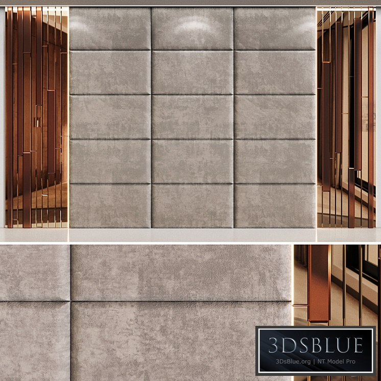 Headboard in beige panels and mirrored gold slats