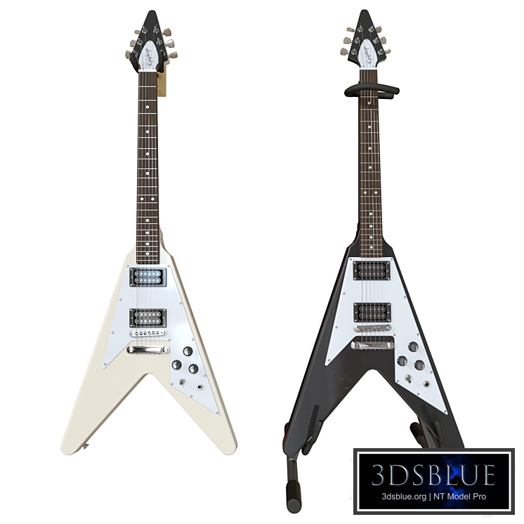 Electric Guitar Gibson Epiphone Flying V style black and beige